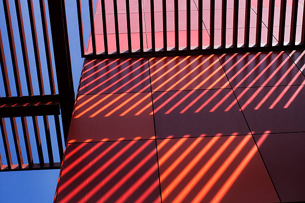 Abstract Modern Architecture Shadows on Colourful Wall of Building arts centre melbourne stock pictures, royalty-free photos & images