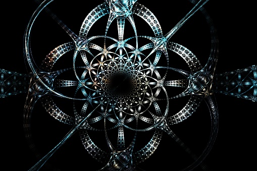 Abstract fractal old silver geometrical white blue and black image
