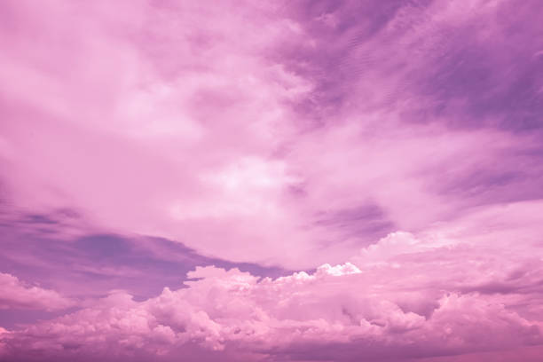 Abstract Pink Fluffy Clouds In A Magenta Sky - Background, Texture. stock photo