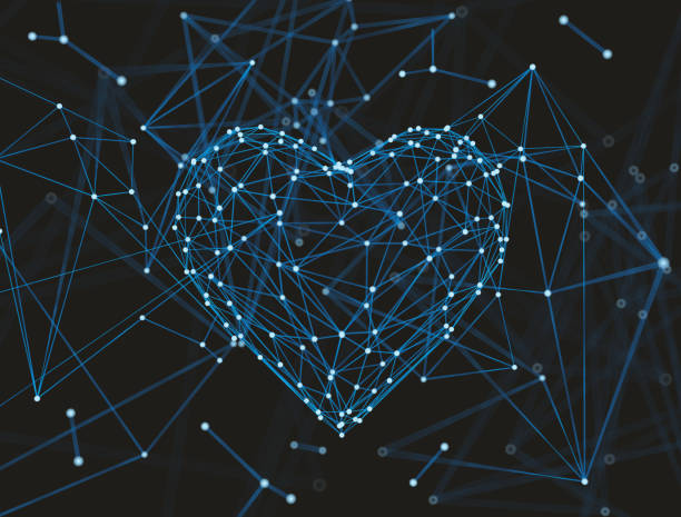 abstracte plexus in hart vorm molecuul of atoom. - netwerk hart stockfoto's en -beelden