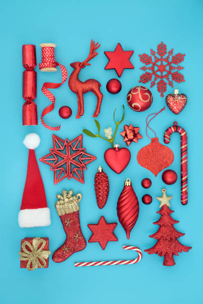 Abstract Red Christmas Tree Decoration Collection stock photo