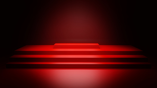 Abstract red color product presentation platform. Pedestal podium with spotlight