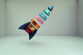 3d rendering of  abstract rocket blocks in the room