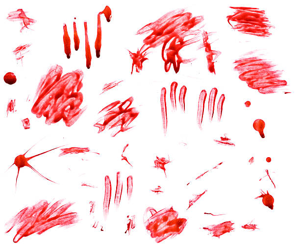 abstract scarlet finger painting done in what looks like blood! - blood splatter bildbanksfoton och bilder