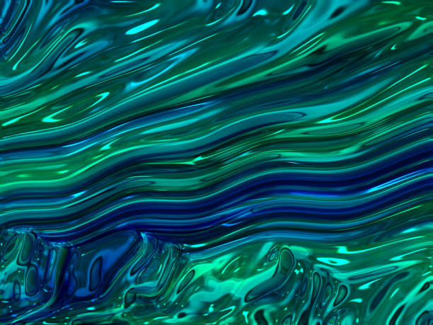 Abstract Sea Glass Wave Pattern Blue Green Teal Pearl Water Wavy Colorful Smooth Wet Striped Background Agate Opal Texture Translucent Shape Fine Fractal Art stock photo