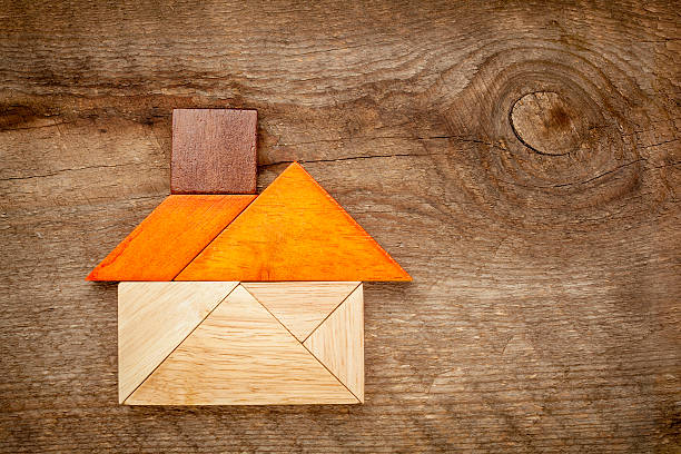 abstract tangrama house - tangram casa fotografías e imágenes de stock