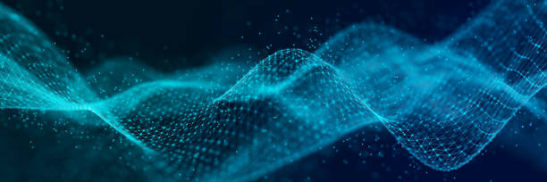 Abstract technology stream background. Digital dynamic wave of dots. Network connection structure. 3D rendering. stock photo