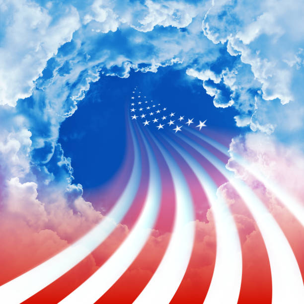 Abstract United States flag on a cloudy sky background. Design for US holidays - Memorial Day, Veterans, Independence. Memorial day for dead soldiers serving in the US armed forces stock photo