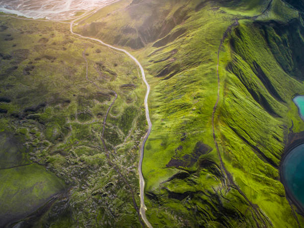 Abstract volcanic landscape in the highlands of Iceland. stock photo