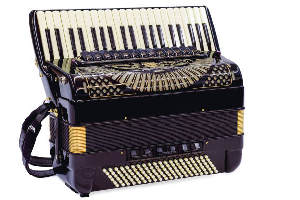 Accordion isolated in white. Accordion in closeup key while waiting for interpreter stock photo
