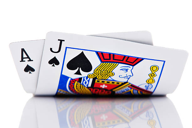 ace and jack of spades on white background - blackjack stockfoto's en -beelden