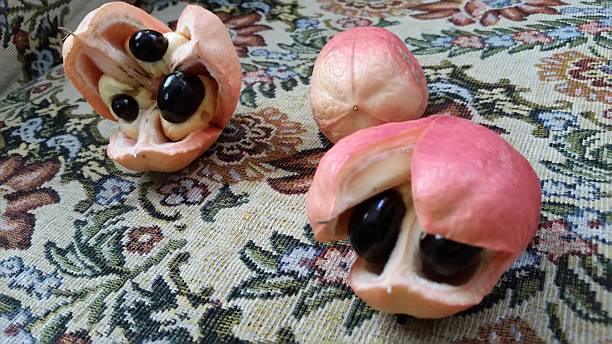 Ackee pods opened and picked stock photo