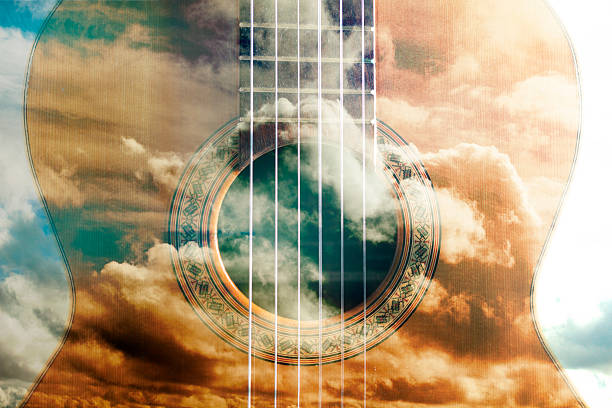 Acoustic guitar design Acoustic guitar composition.Double exposure.Music concept country and western music stock pictures, royalty-free photos & images