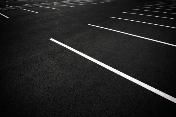 Acres of empty parking spaces stock photo