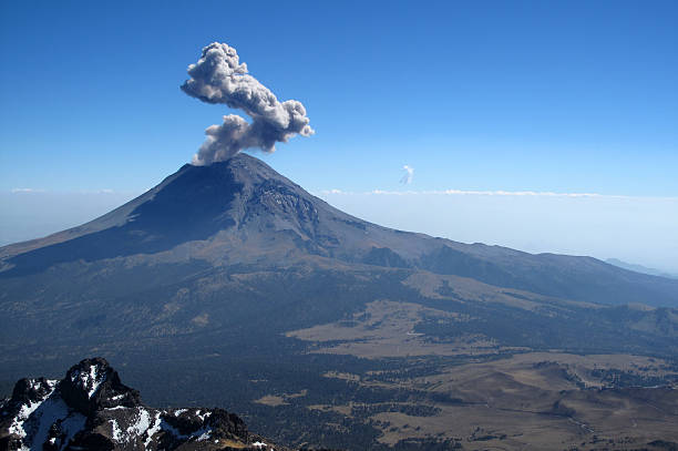 Active Popocatepetl volcano in Mexico stock photo