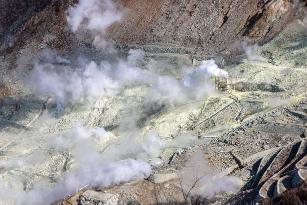 Active sulphur vents of Owakudani at Hakone, Japan stock photo