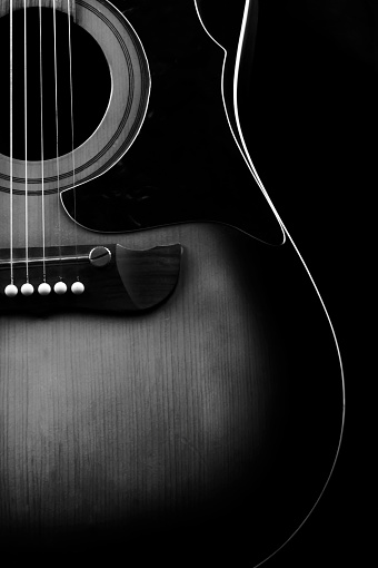 Acustic Guitar On Black Background Stock Photo - Download Image Now ...