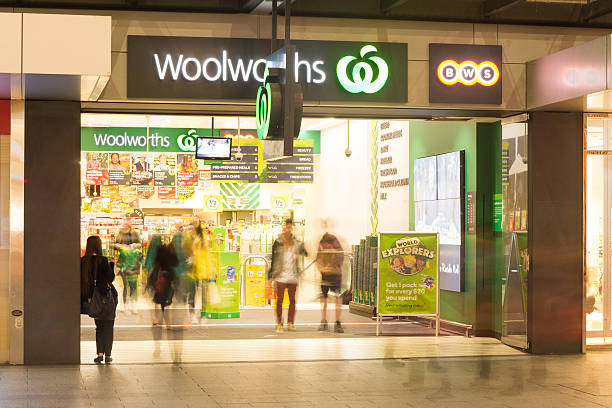 Adelaide Woolworths store at night stock photo