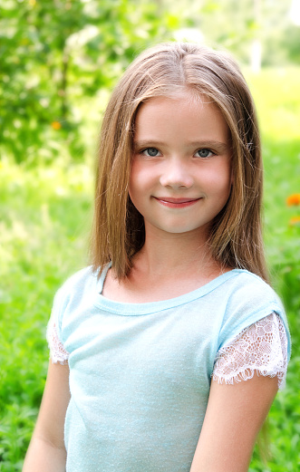 Adorable Smiling Little Girl In Summer Day Stock Photo - Download Image ...