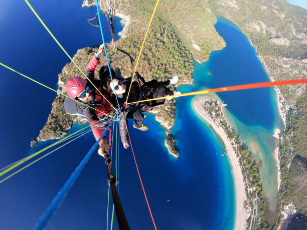 Adrenaline, paragliding in Fethiye, Babadag stock photo