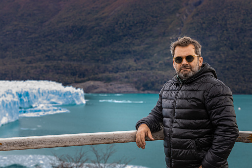 Man in his 47 years old enjoying the view at Glaciar Perito Moreno - Patagonia - Argentina
winter