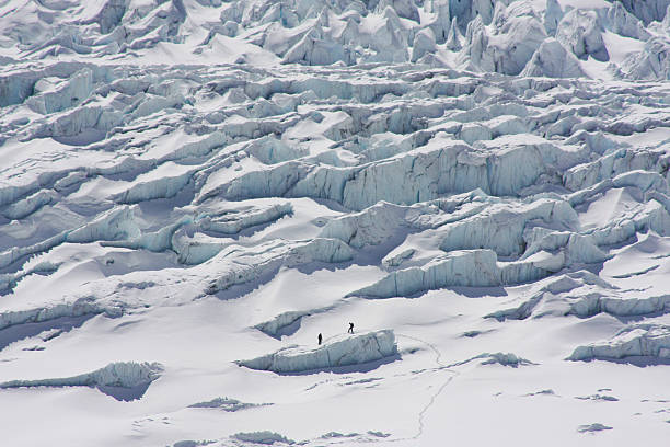 Adventurers on the Athabasca Glacier stock photo