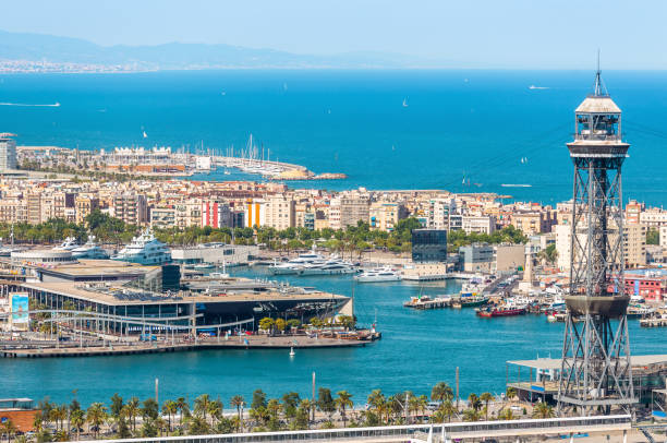Aeria view of barcelona city and beach ,Spain stock photo