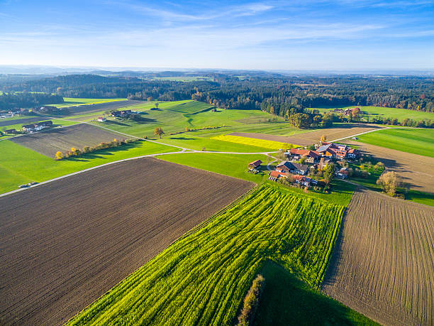Aerial: Bavarian Landscape in fall stock photo