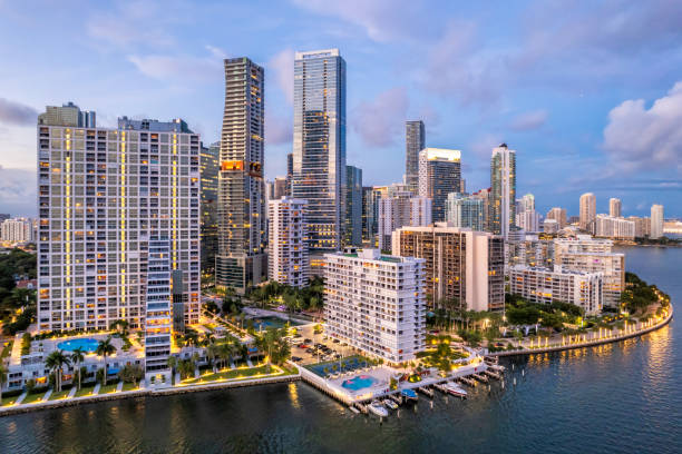 Aerial Cityscape of Miami at Sunset stock photo