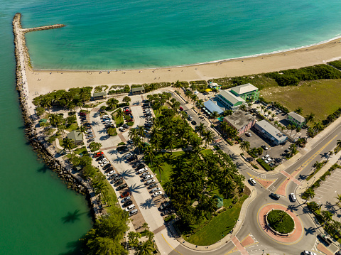 Aerial drone image Fort Pierce FL inlet and parking lot