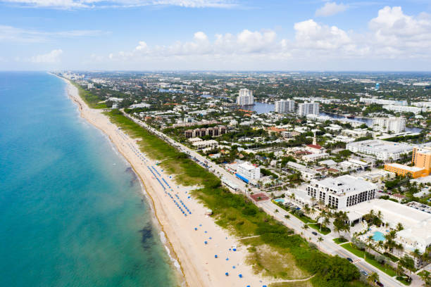 Aerial drone photo Delray Beach Florida reopening during Coronavirus Covid 19 pandemic stock photo