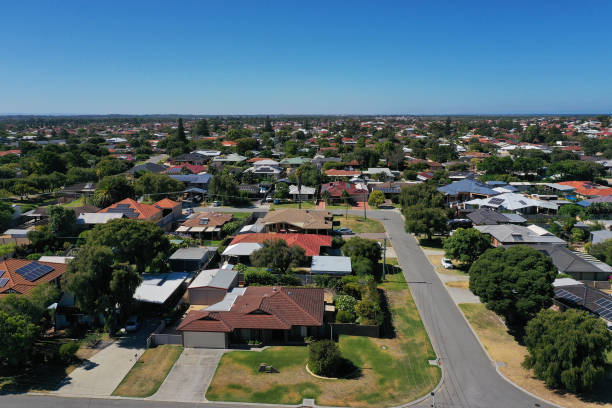 Aerial landscape view of a suburb in Western Australia stock photo