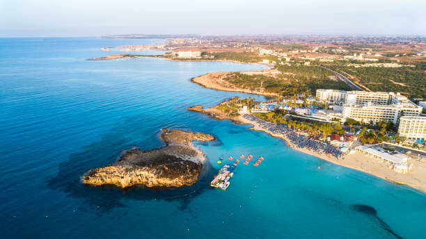 Aerial Nissi beach, Ayia Napa, Cyprus stock photo