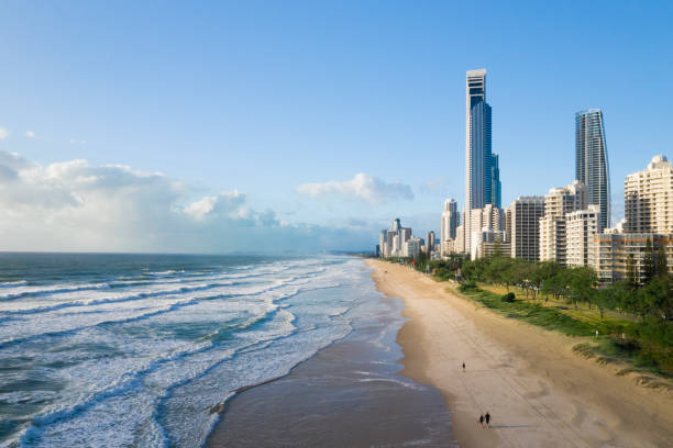 Aerial of Gold Coast beach and city stock photo
