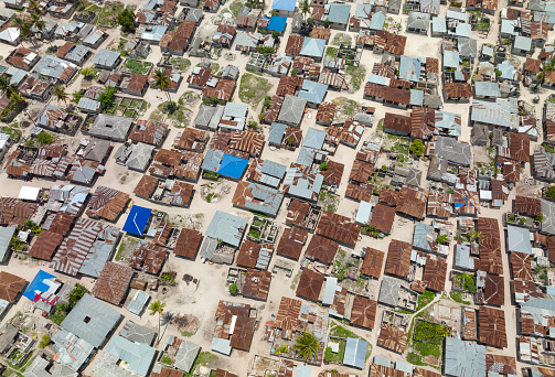 Aerial of the Slums at Paje, Zanzibar, Tanzania