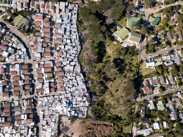 Aerial overhead township and middle class houses in South Africa stock photo