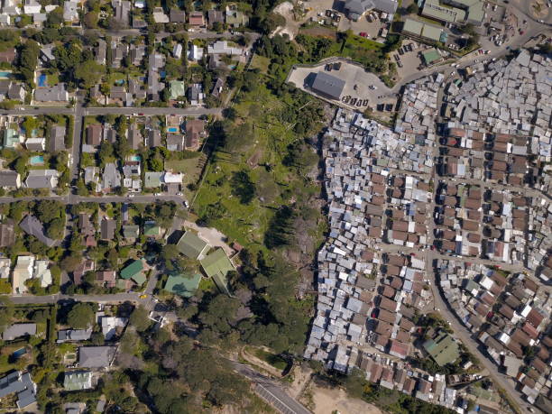 Aerial overhead township and wealthy houses, in South Africa stock photo