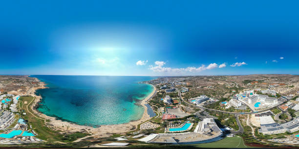 Aerial panorama 360 degrees, Ayia Napa stock photo
