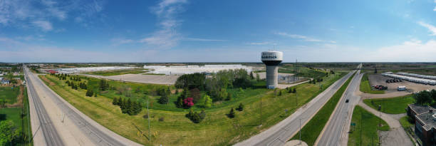 Aerial panorama of a water tower in Woodstock, Ontario, Canada An aerial panorama of a water tower in Woodstock, Ontario, Canada. The town serves the nearby rural area. woodstock ontario stock pictures, royalty-free photos & images