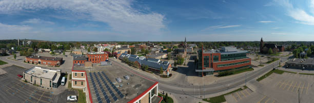 Aerial panorama of downtown Woodstock, Canada An aerial panorama of downtown Woodstock, Canada woodstock ontario stock pictures, royalty-free photos & images