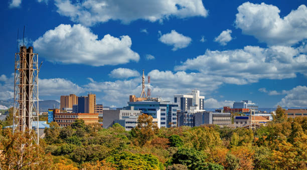 Aerial panorama of Gaborone city stock photo