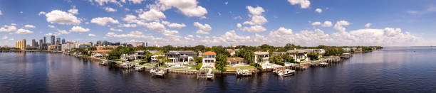 Aerial panorama of luxury homes Davis Island Tampa FL stock photo