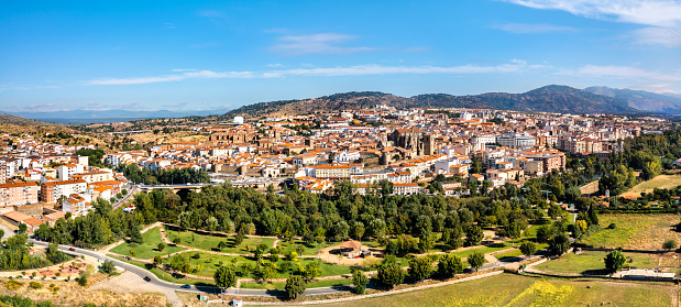 Aerial panorama of Plasencia in the province of Caceres, Extremadura, Western Spain