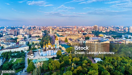 istock Aerial panorama of St. Michael Golden-Domed Monastery, Ministry of Foreign Affairs and Saint Sophia Cathedral in Kiev, Ukraine 932826114