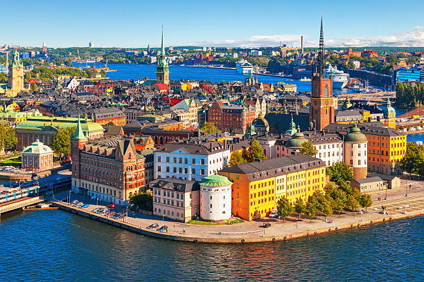 aerial panorama of stockholm, sweden - sweden stok fotoğraflar ve resimler