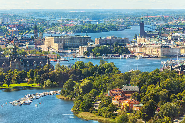 aerial panorama of stockholm, sweden - summer stockholm bildbanksfoton och bilder