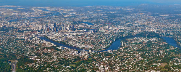 Aerial panoramic view of Brisbane CBD, Australia stock photo