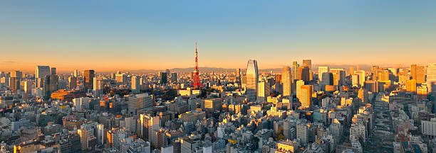 Aerial Panoramic View of Tokyo at Sunrise (XXXL) stock photo