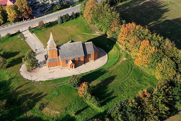 Aerial photo of a Catholic Church stock photo