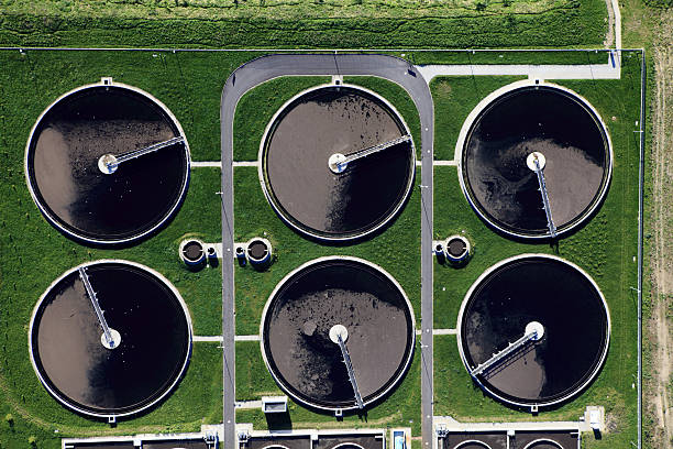 Aerial photo of Sewage Treatment Plant stock photo